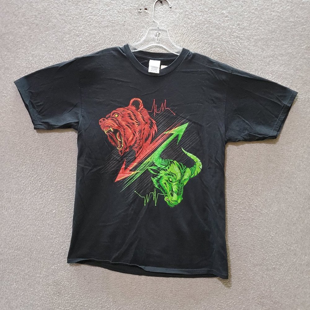 Stock Market Men Shirt Medium Black Bear vs Bull Graphic Short Sleeve Tee